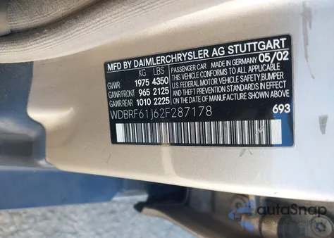 2002 Mercedes-Benz C 240 from USA, damaged, VIN WDBRF61J62F287178